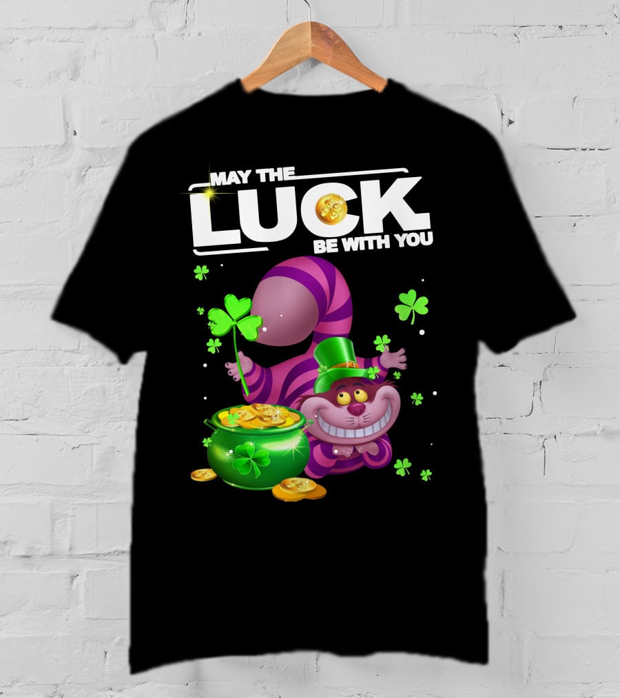 May The Luck Be With You Cheshire Cat Coins And Clover Pot T-Shirt