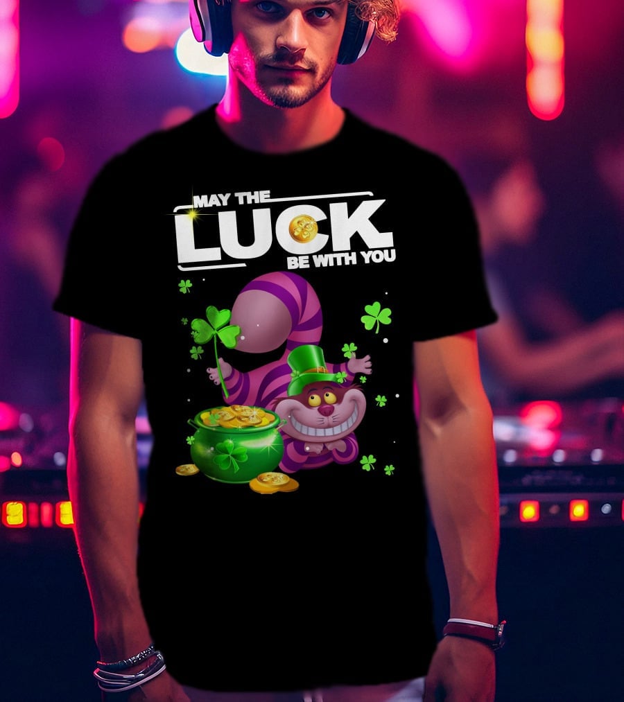 May The Luck Be With You Cheshire Cat Coins And Clover Pot T-Shirt