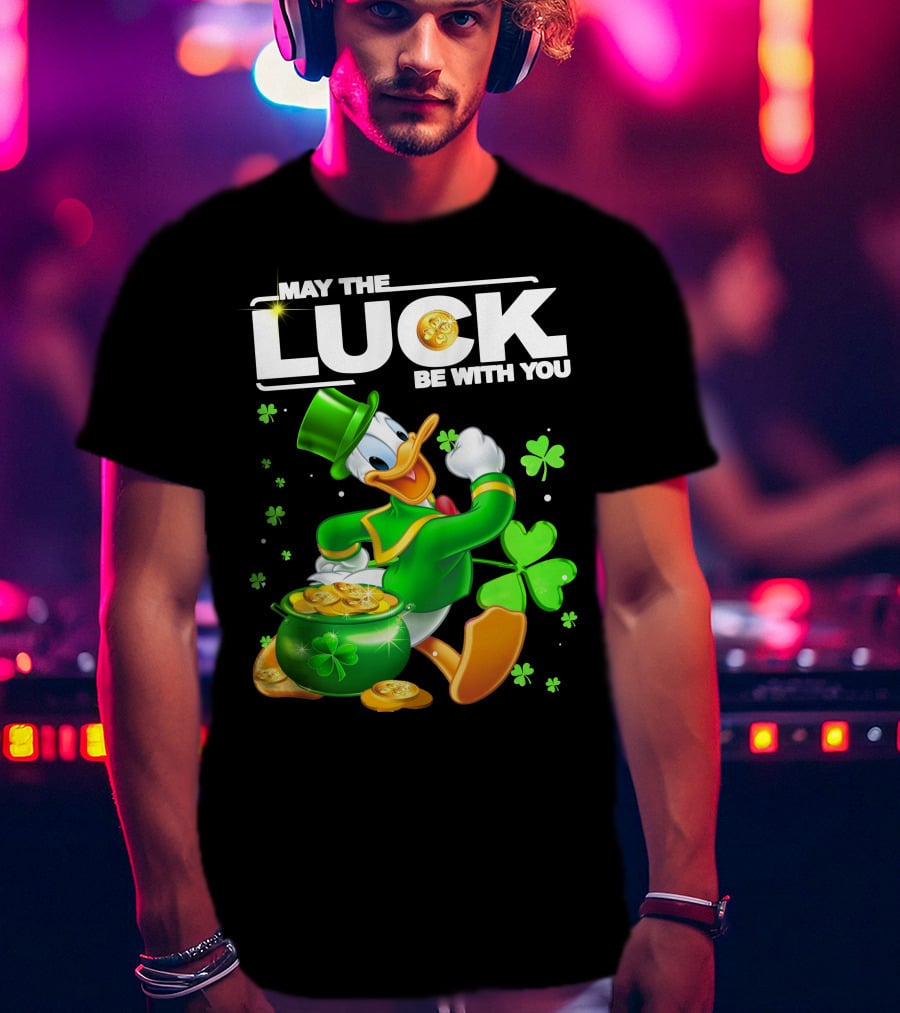 May The Luck Be With You Donald Duck St. Patrick's Day Gold Coins And Clover T-Shirt