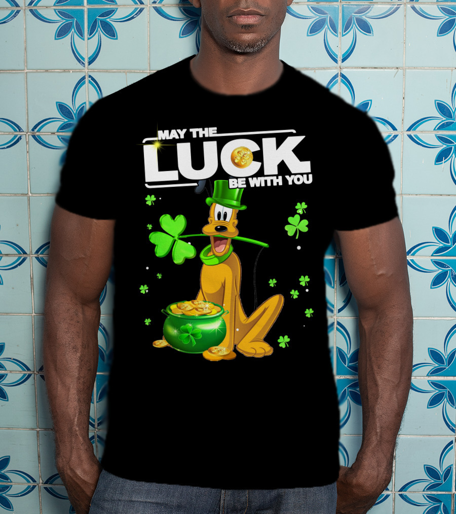 May The Luck Be With You Pluto St. Patrick's Day Coins And Shamrocks T-Shirt