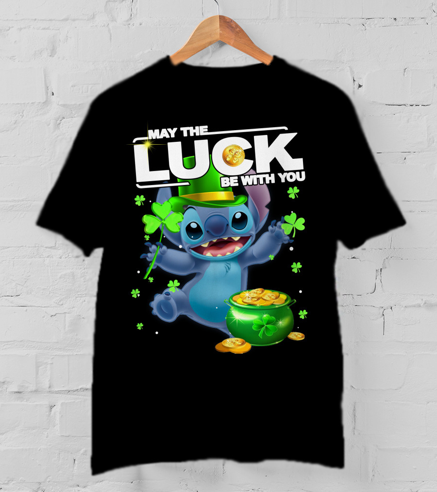 May The Luck Be With You Stitch Pot Of Gold Shamrocks T-Shirt