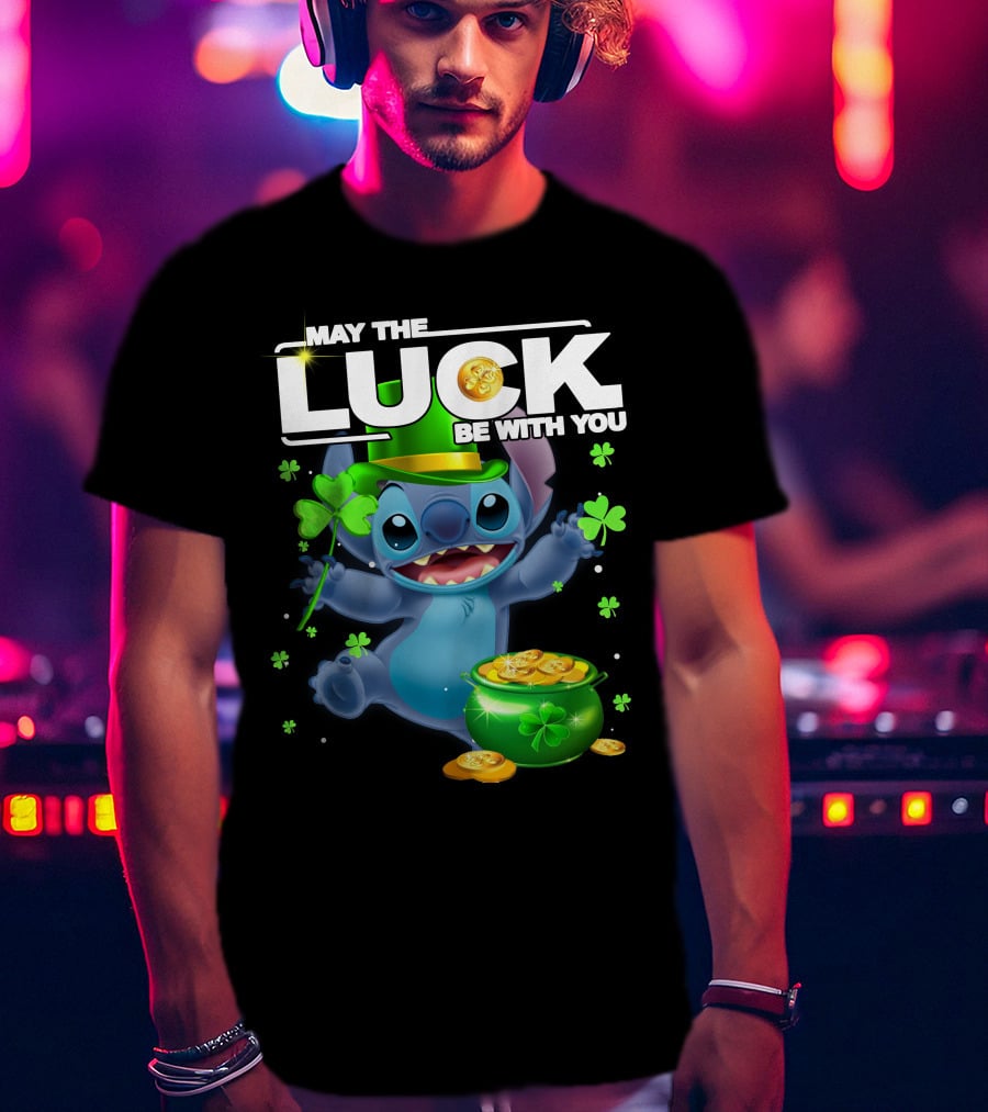 May The Luck Be With You Stitch Pot Of Gold Shamrocks T-Shirt