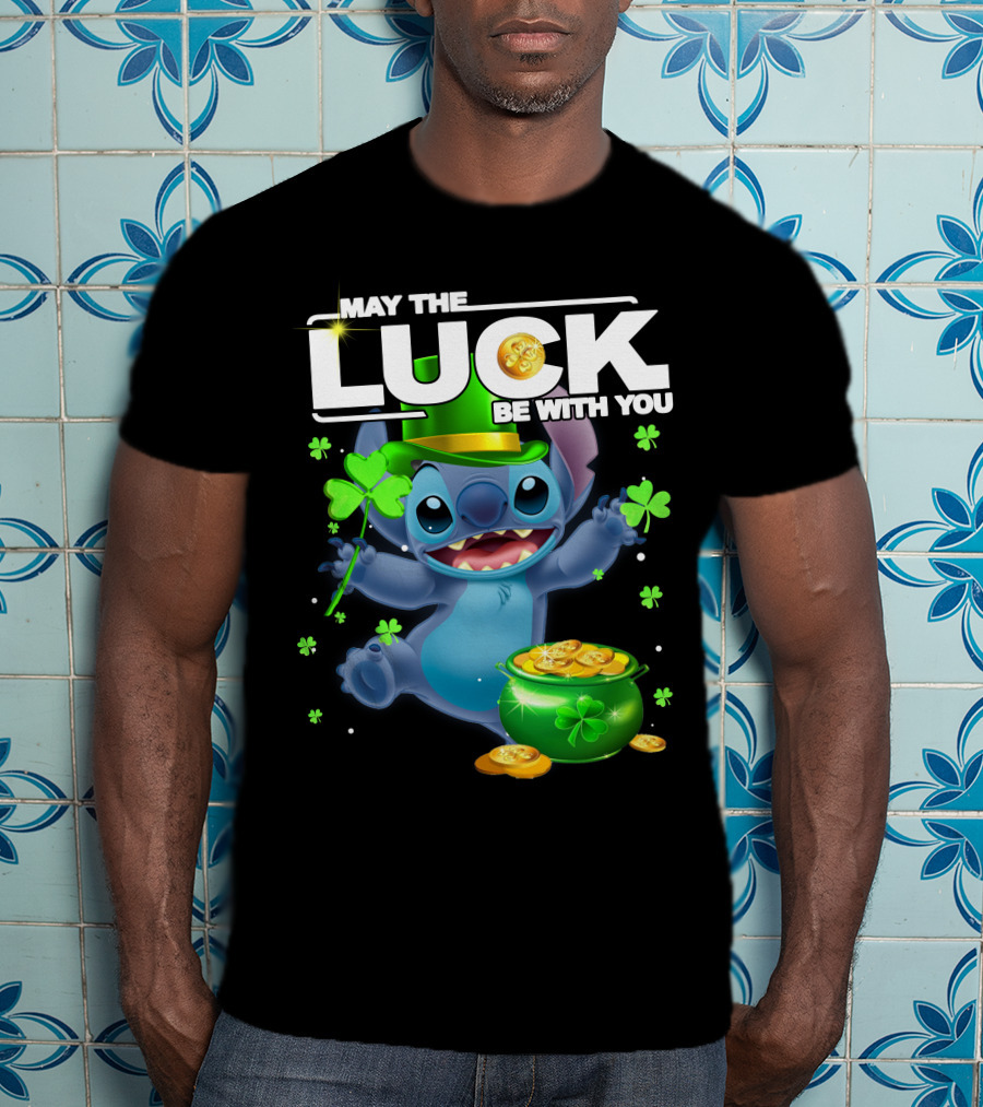 May The Luck Be With You Stitch Pot Of Gold Shamrocks T-Shirt
