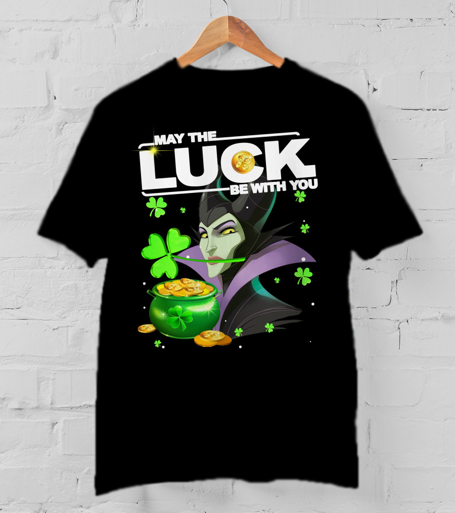 MAY THE LUCK BE WITH YOU Maleficent Shamrock Coins T-Shirt