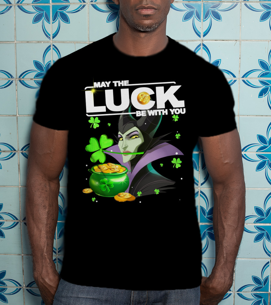 MAY THE LUCK BE WITH YOU Maleficent Shamrock Coins T-Shirt