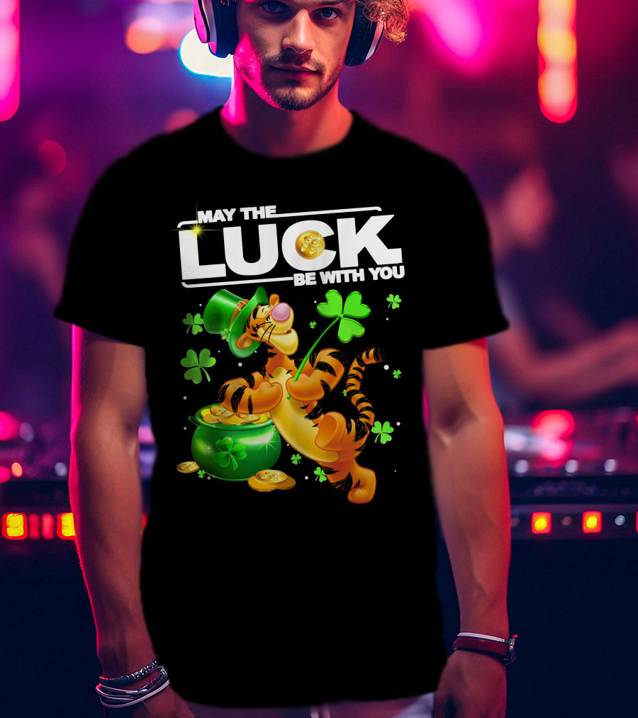May The Luck Be With You Tigger With Pot Of Gold And Shamrocks T-Shirt