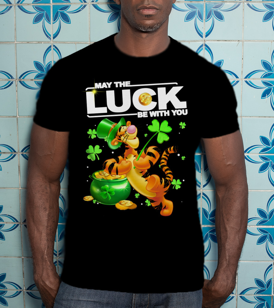 May The Luck Be With You Tigger With Pot Of Gold And Shamrocks T-Shirt