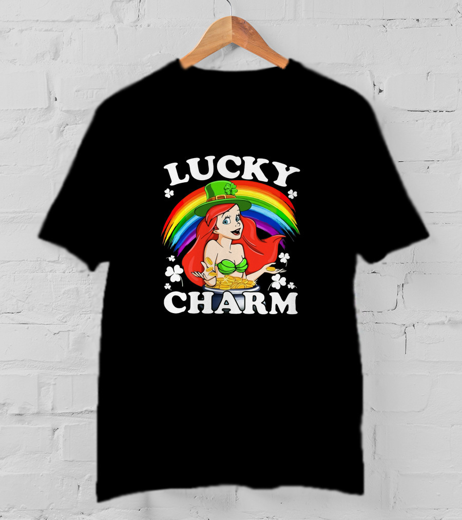 Lucky Charm Ariel Rainbow Hat Shamrocks T-Shirt