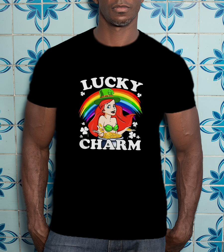 Lucky Charm Ariel Rainbow Hat Shamrocks T-Shirt