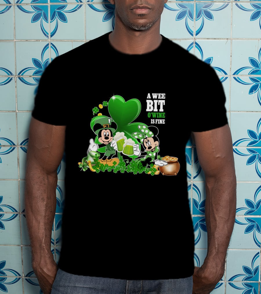 Mickey And Minnie A Wee Bit O'Wine Is Fine Patrick's Day T-Shirt