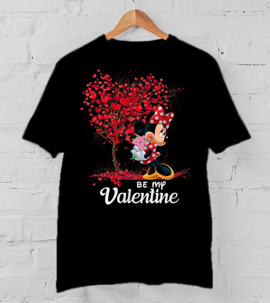 Be My Valentine Minnie With Heart Tree And Flowers T-Shirt