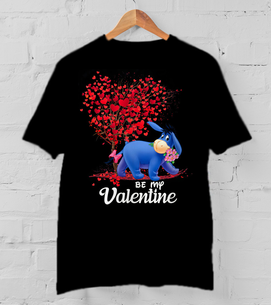 Be My Valentine Eeyore Donkey With Hearts And Flowers T-Shirt