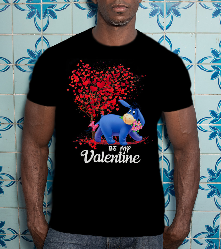 Be My Valentine Eeyore Donkey With Hearts And Flowers T-Shirt