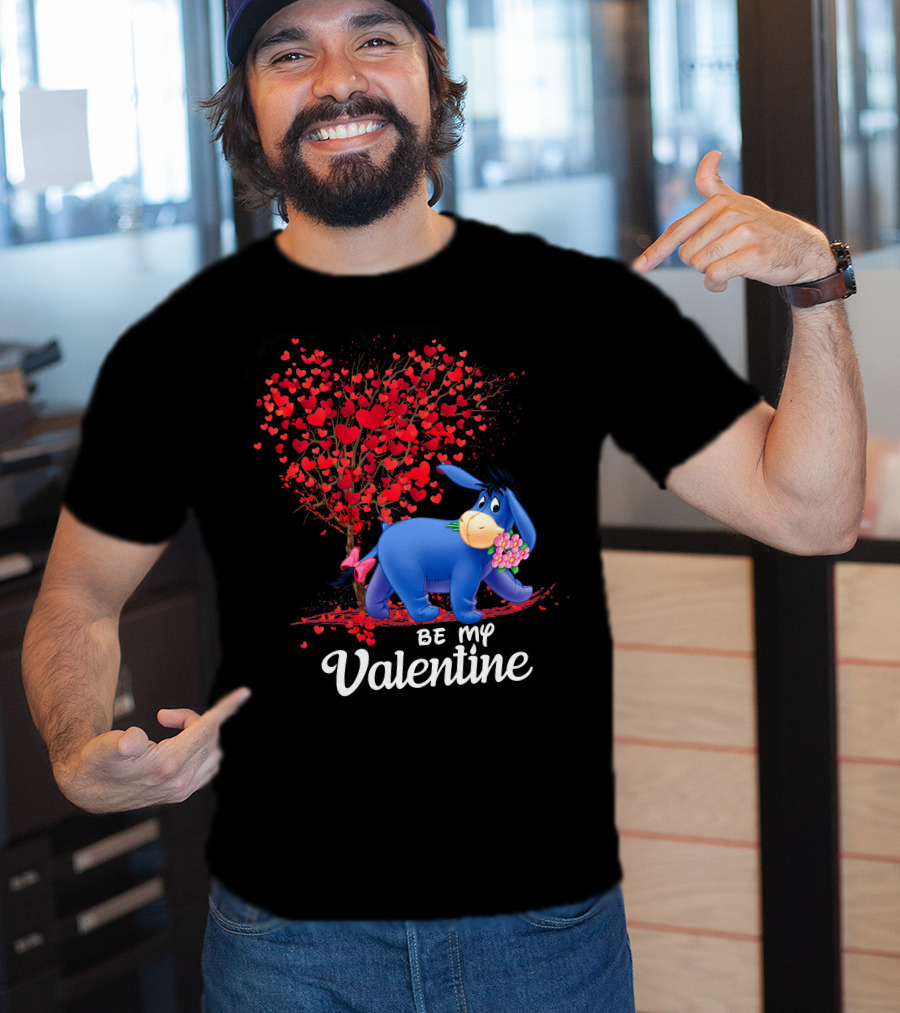 Be My Valentine Eeyore Donkey With Hearts And Flowers T-Shirt