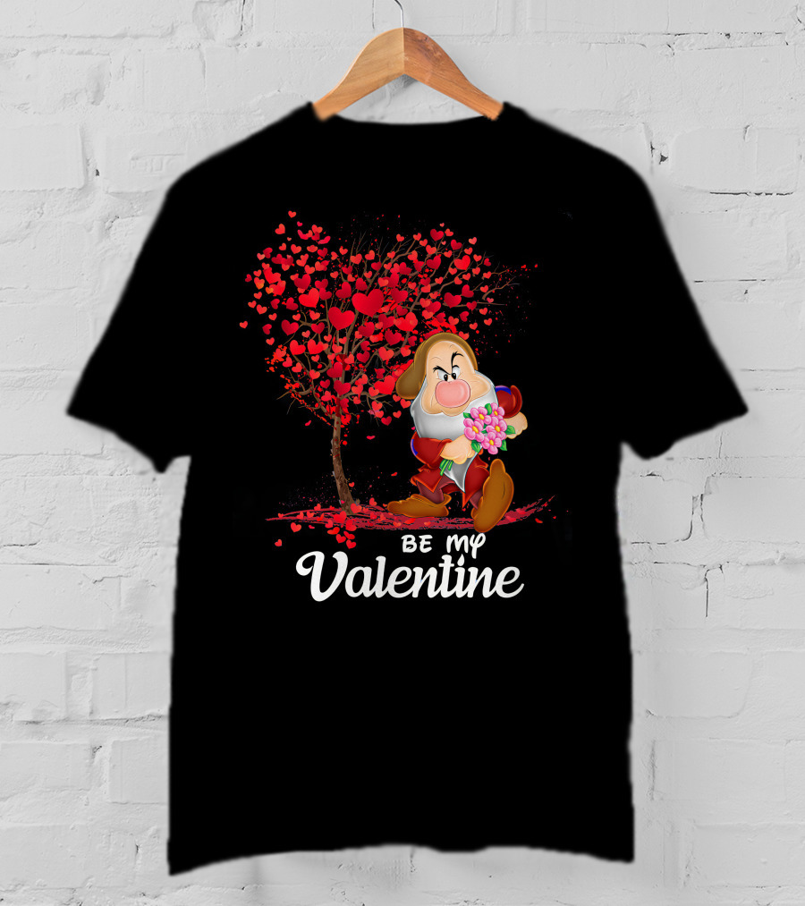 Be My Valentine Grumpy Character With Heart Tree And Flowers T-Shirt