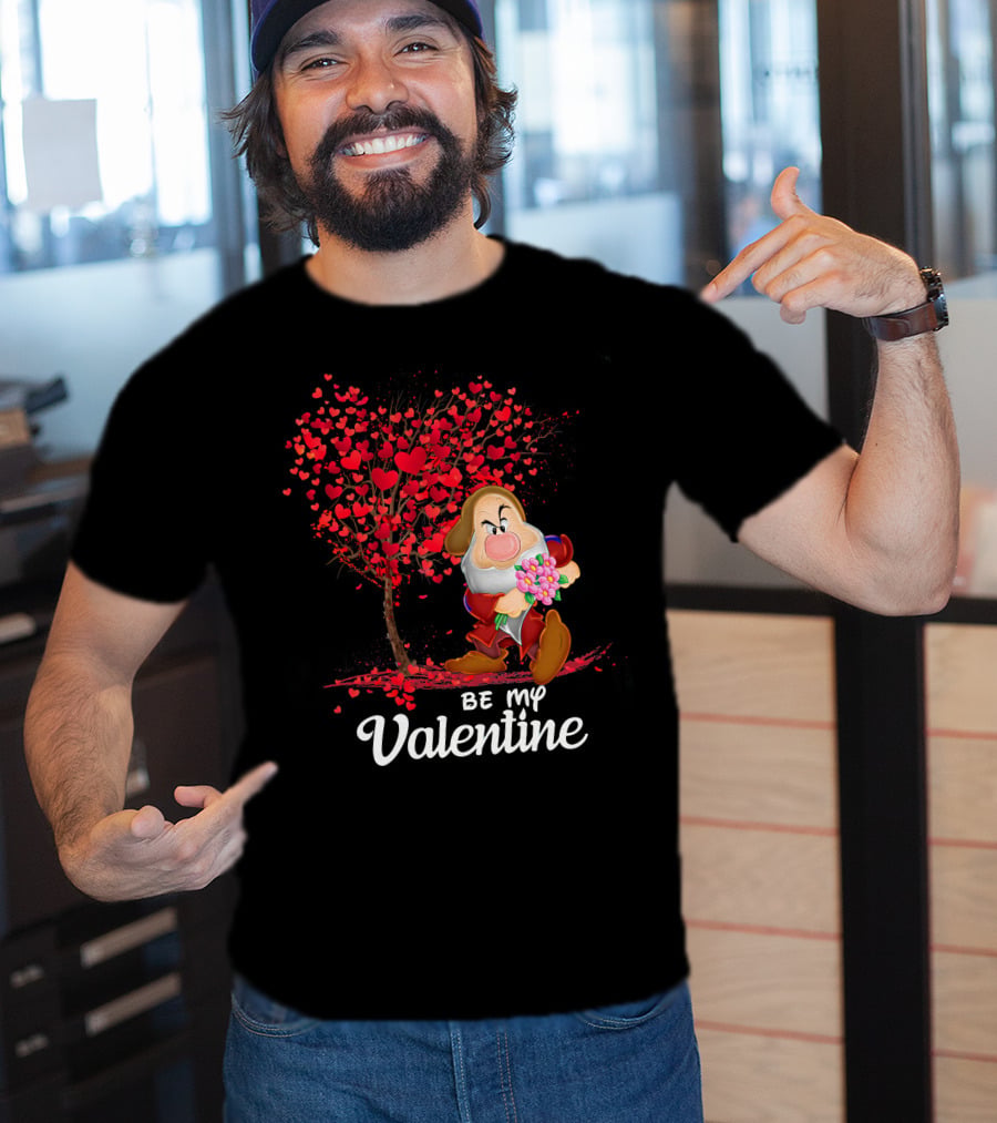 Be My Valentine Grumpy Character With Heart Tree And Flowers T-Shirt