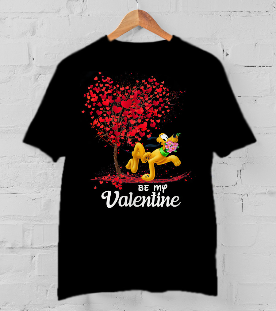 Be My Valentine Pluto With Heart Tree And Flowers T-Shirt