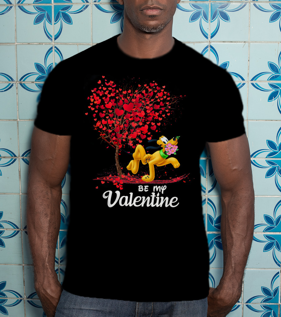 Be My Valentine Pluto With Heart Tree And Flowers T-Shirt