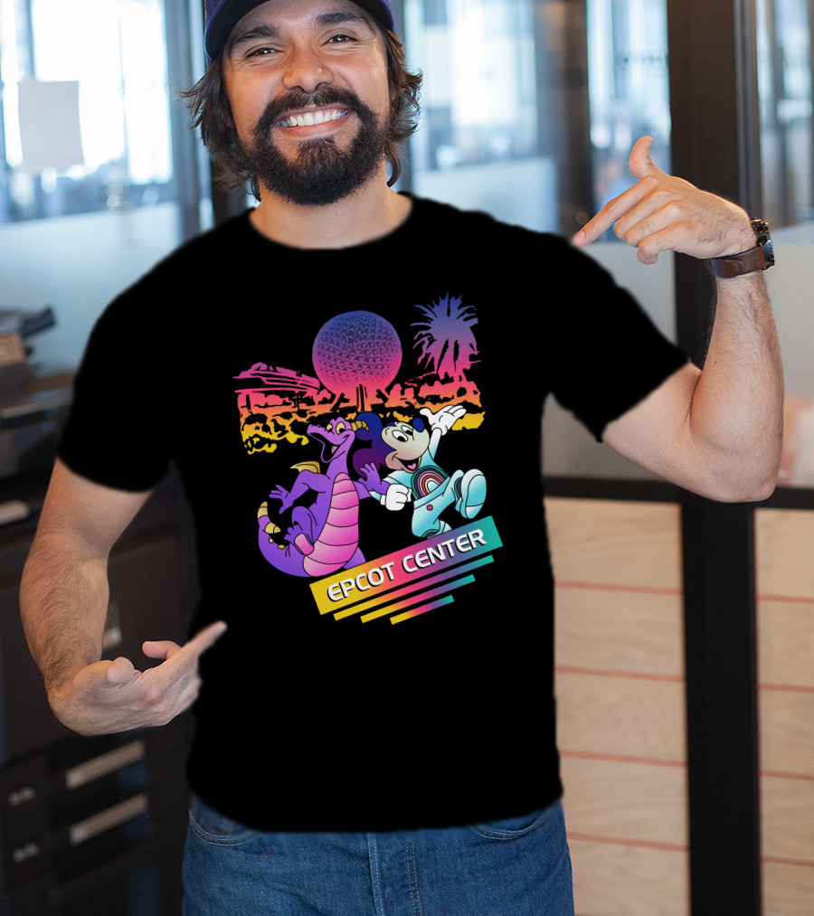 EPCOT CENTER Figment And Mickey Spaceship Earth Retro Spectrum Colors T-Shirt