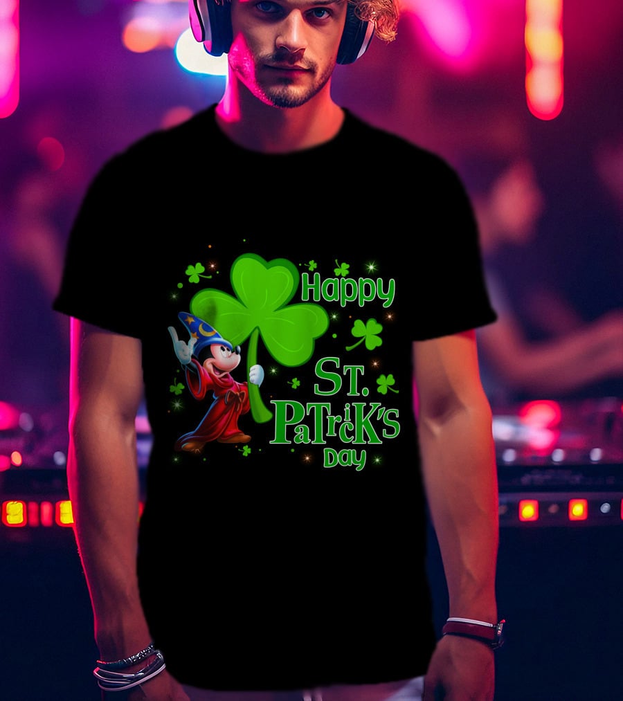 Sorcerer Mickey Happy St. Patrick's Day Shamrock T-Shirt