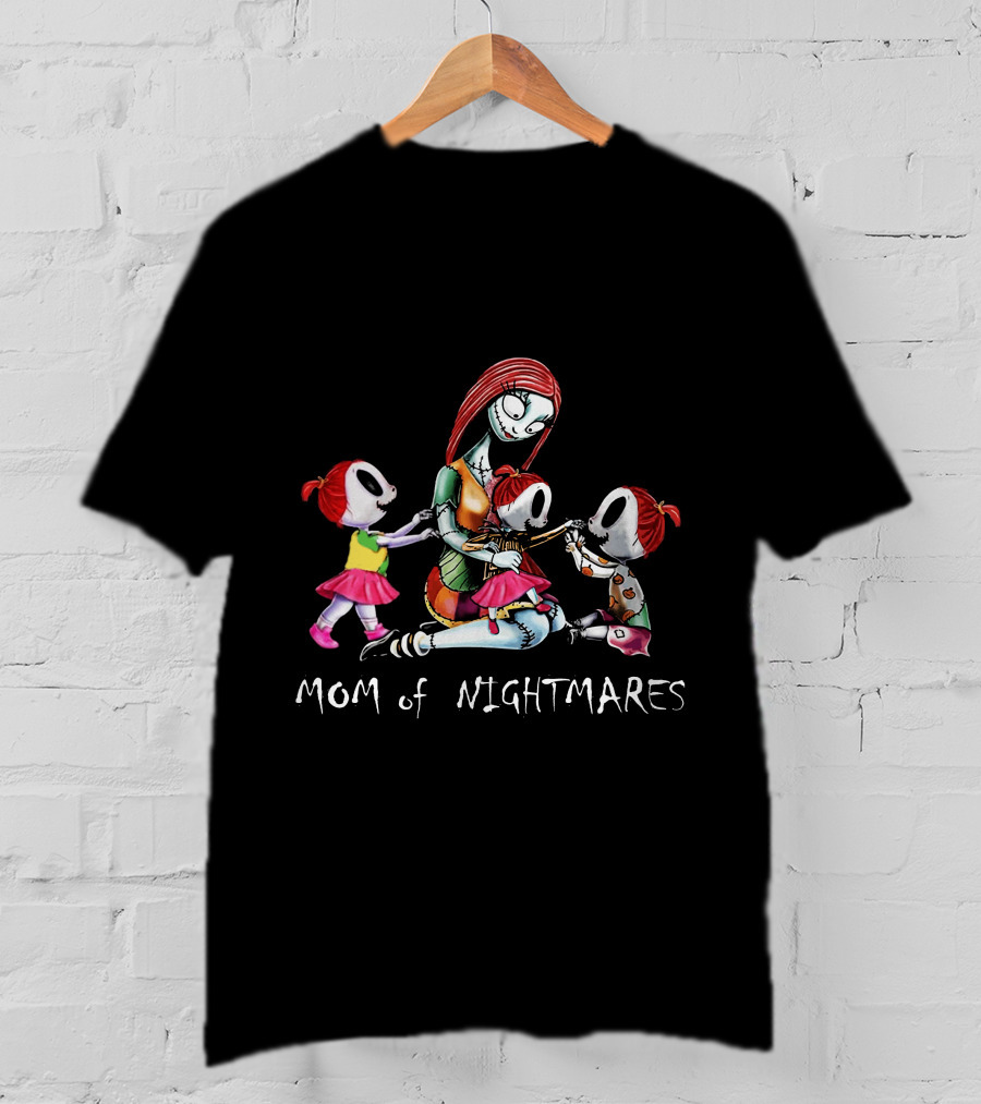 Mom Of Nightmares Three Girls Halloween Themed T-Shirt