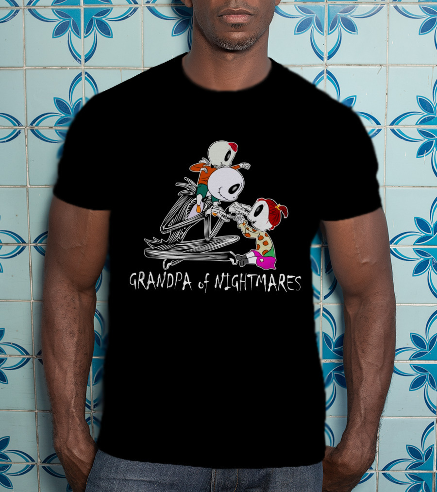 Grandpa Of Nightmares Halloween Skeleton With 1 Boy 1 Girl T-Shirt