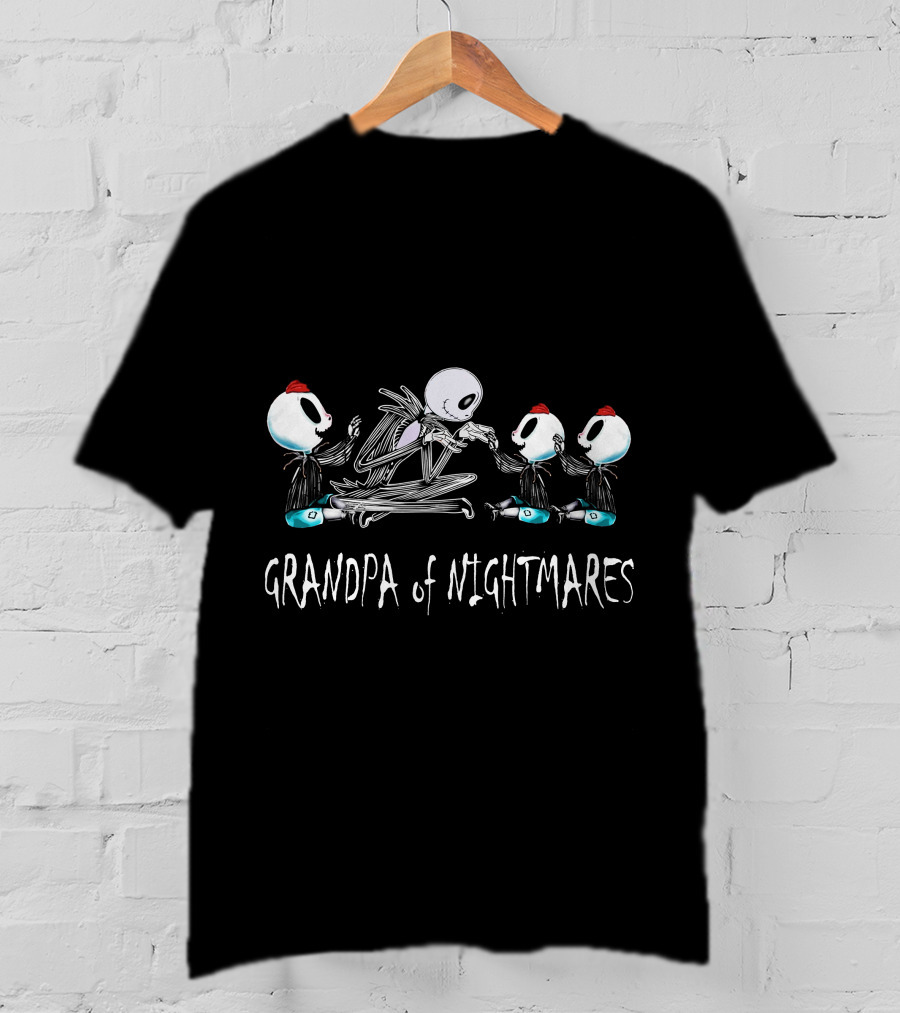 Grandpa Of Nightmares With Three Skeleton Boys Playing Cards T-Shirt