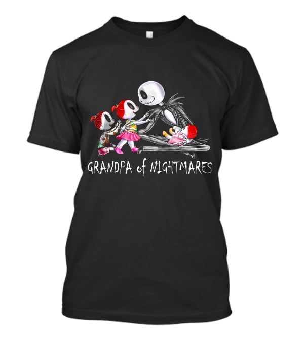 Grandpa Of Nightmares With Three Girls And Skeleton Figure T-Shirt