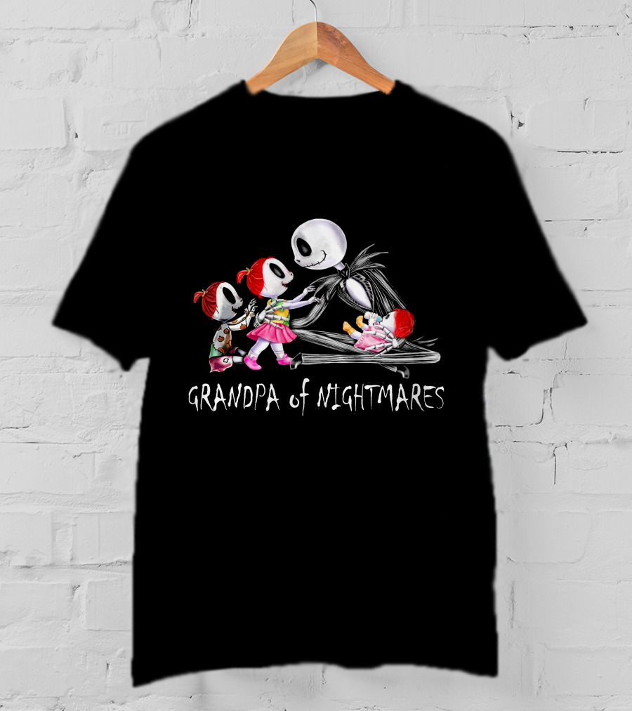 Grandpa Of Nightmares With Three Girls And Skeleton Figure T-Shirt
