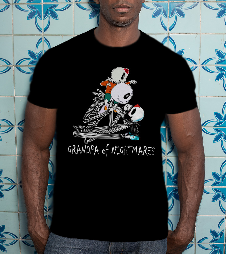 Grandpa Of Nightmares With Twin Boys Skeleton Family T-Shirt