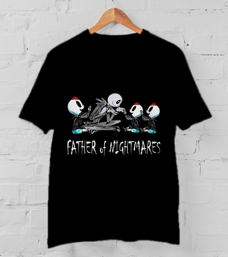 Father Of Nightmares With 3 Boys Iconic Skeleton And Monsters T-Shirt