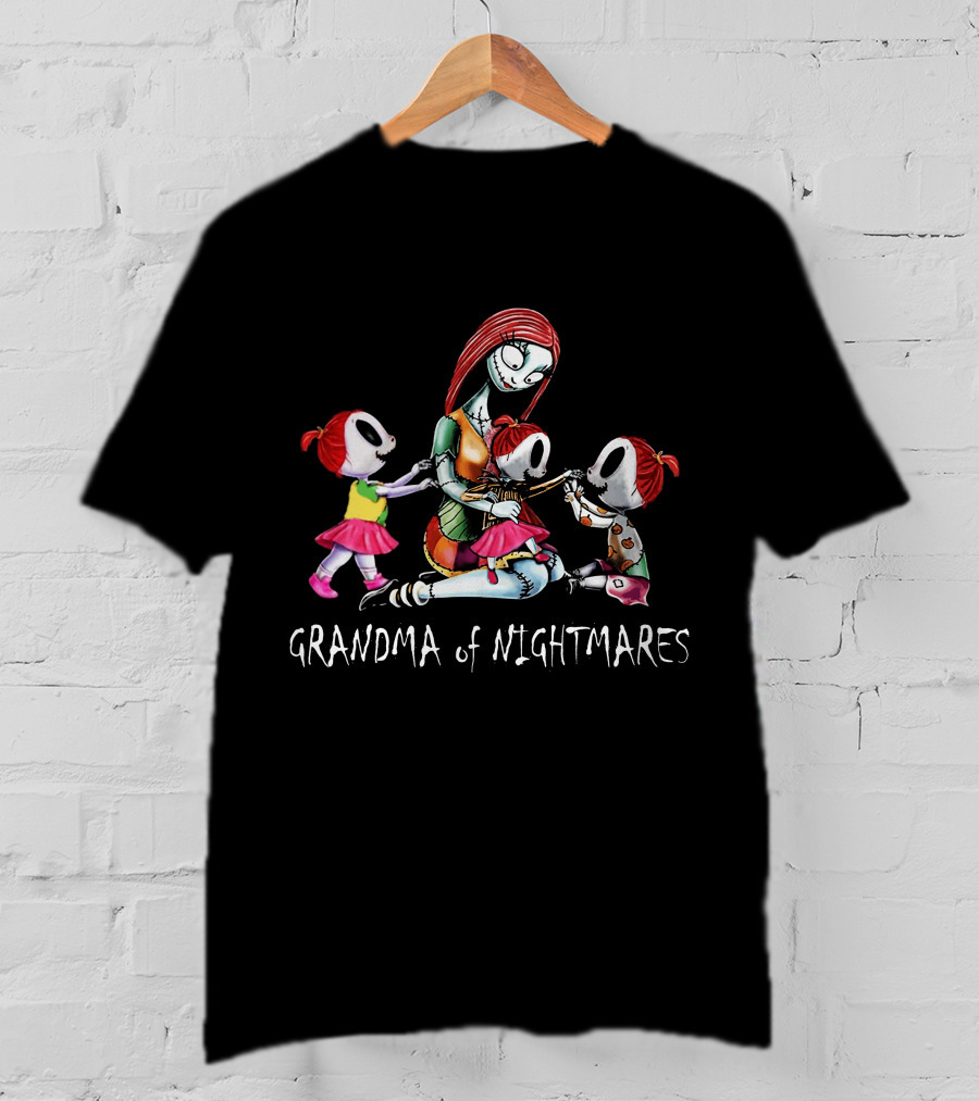 Grandma Of Nightmares With Three Girls Halloween Character T-Shirt