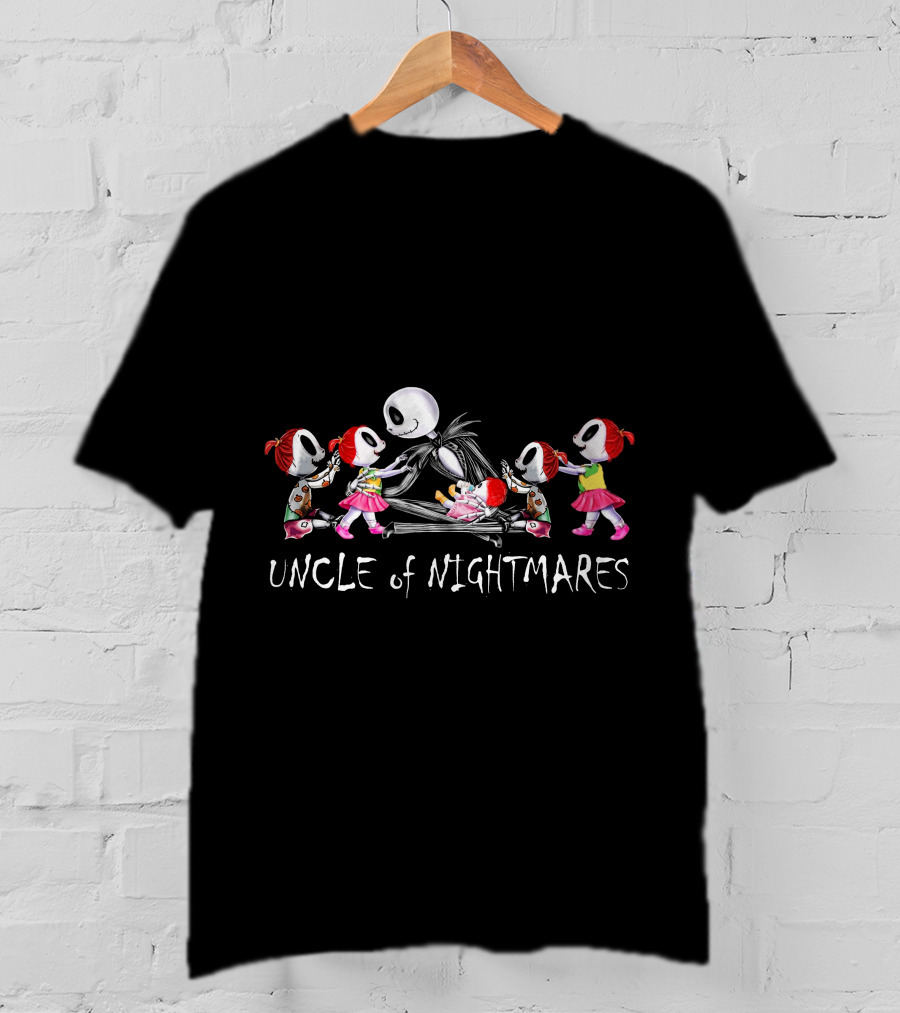 Uncle Of Nightmares With Five Girls In Skeleton Halloween T-Shirt