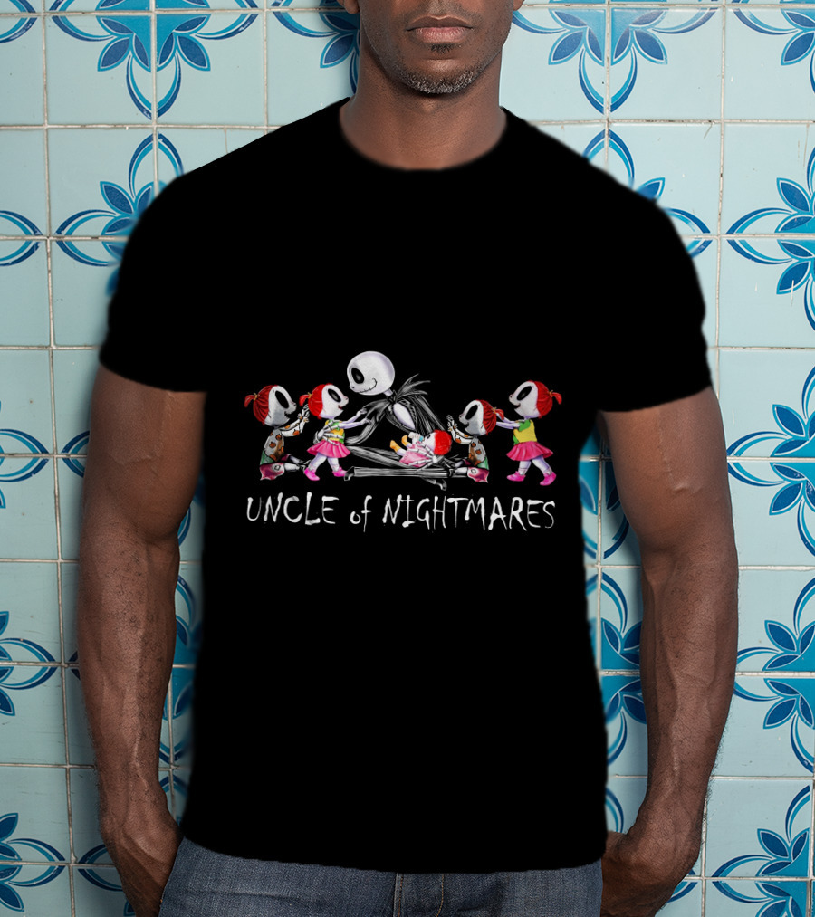 Uncle Of Nightmares With Five Girls In Skeleton Halloween T-Shirt