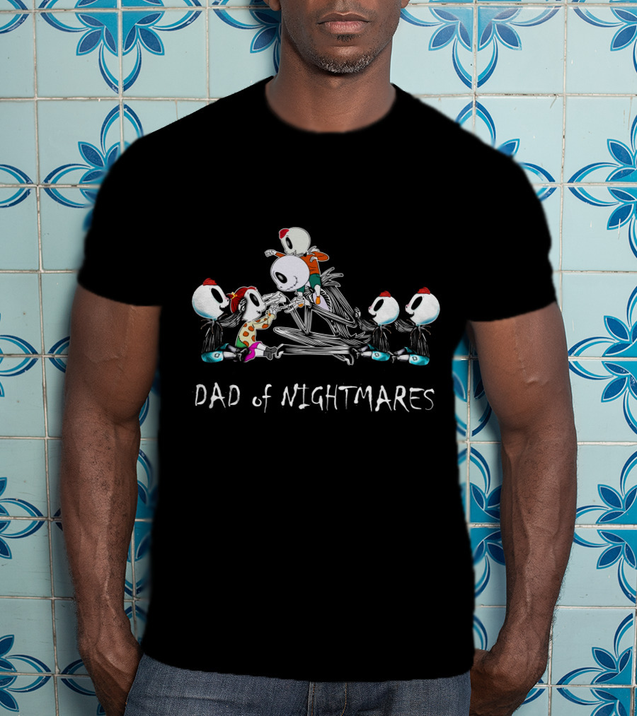 4 Boys 1 Girl Dad Of Nightmares Skeleton Characters In Playful T-Shirt