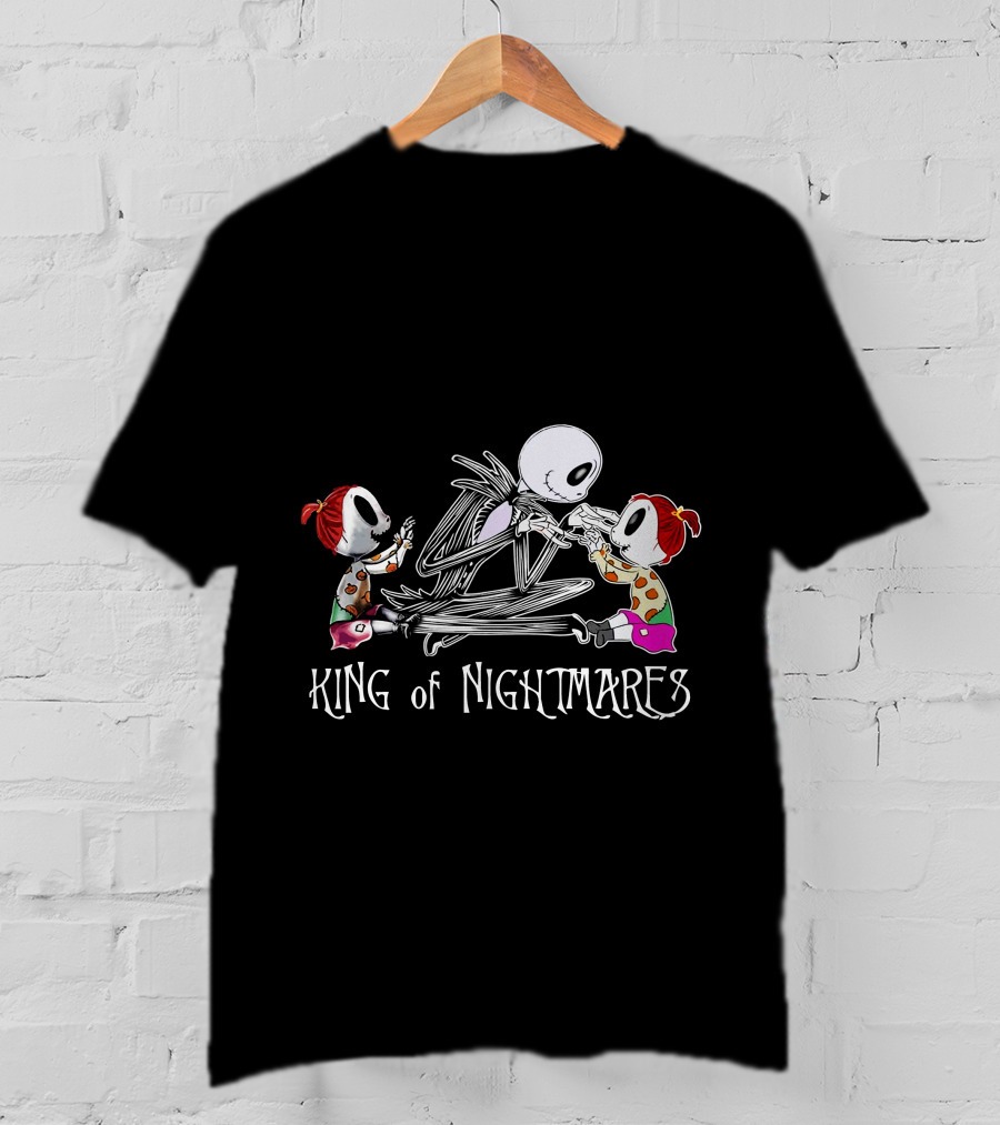 King Of Nightmares With Two Girls And Skeleton Character T-Shirt