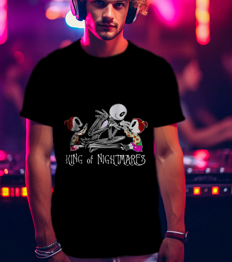 King Of Nightmares With Two Girls And Skeleton Character T-Shirt