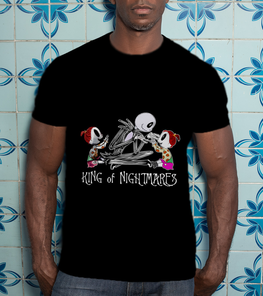 King Of Nightmares With Two Girls And Skeleton Character T-Shirt