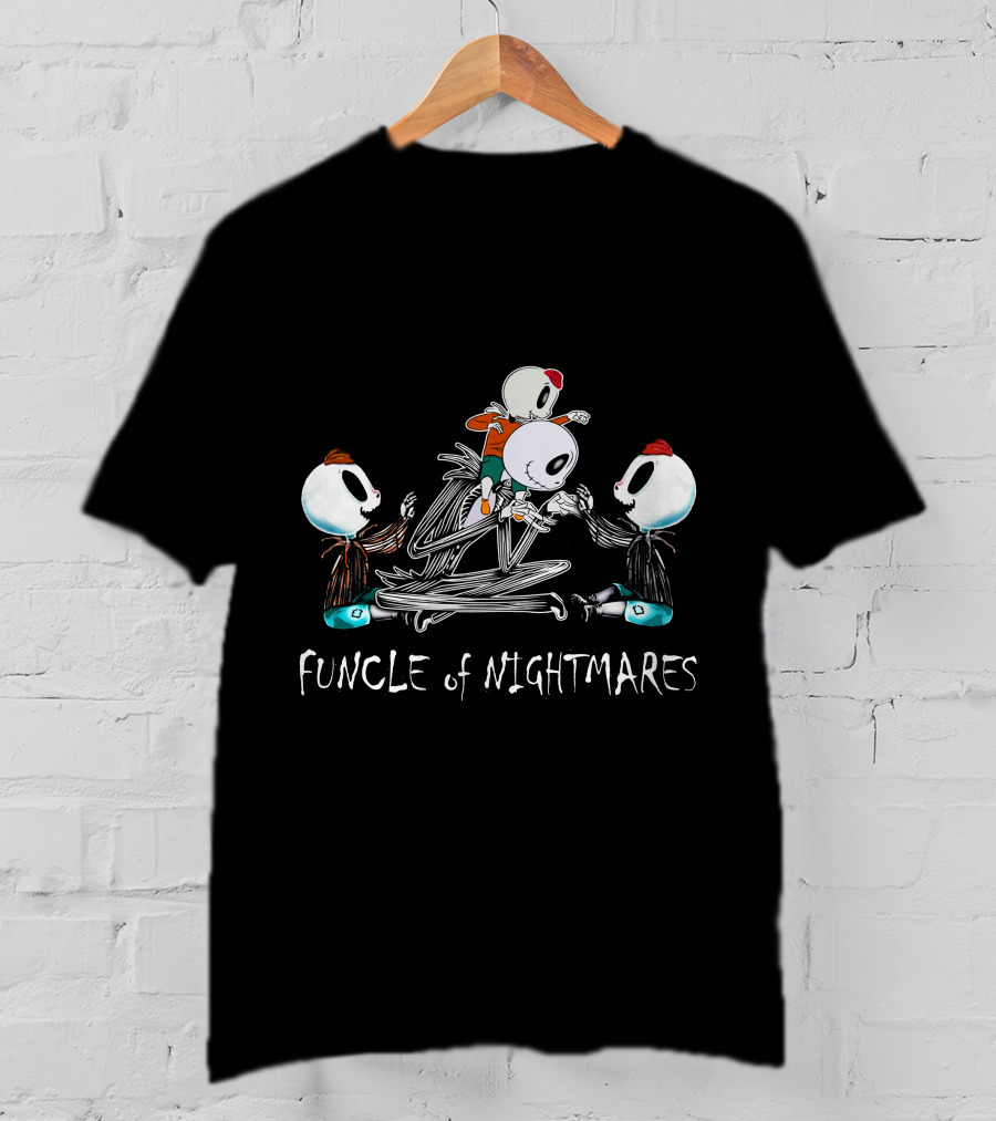 Funcle Of Nightmares 3 Boys Skeletons Playful Scene T-Shirt