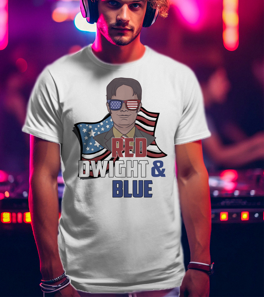 Dwight Red White And Blue Glasses American Flag T-Shirt