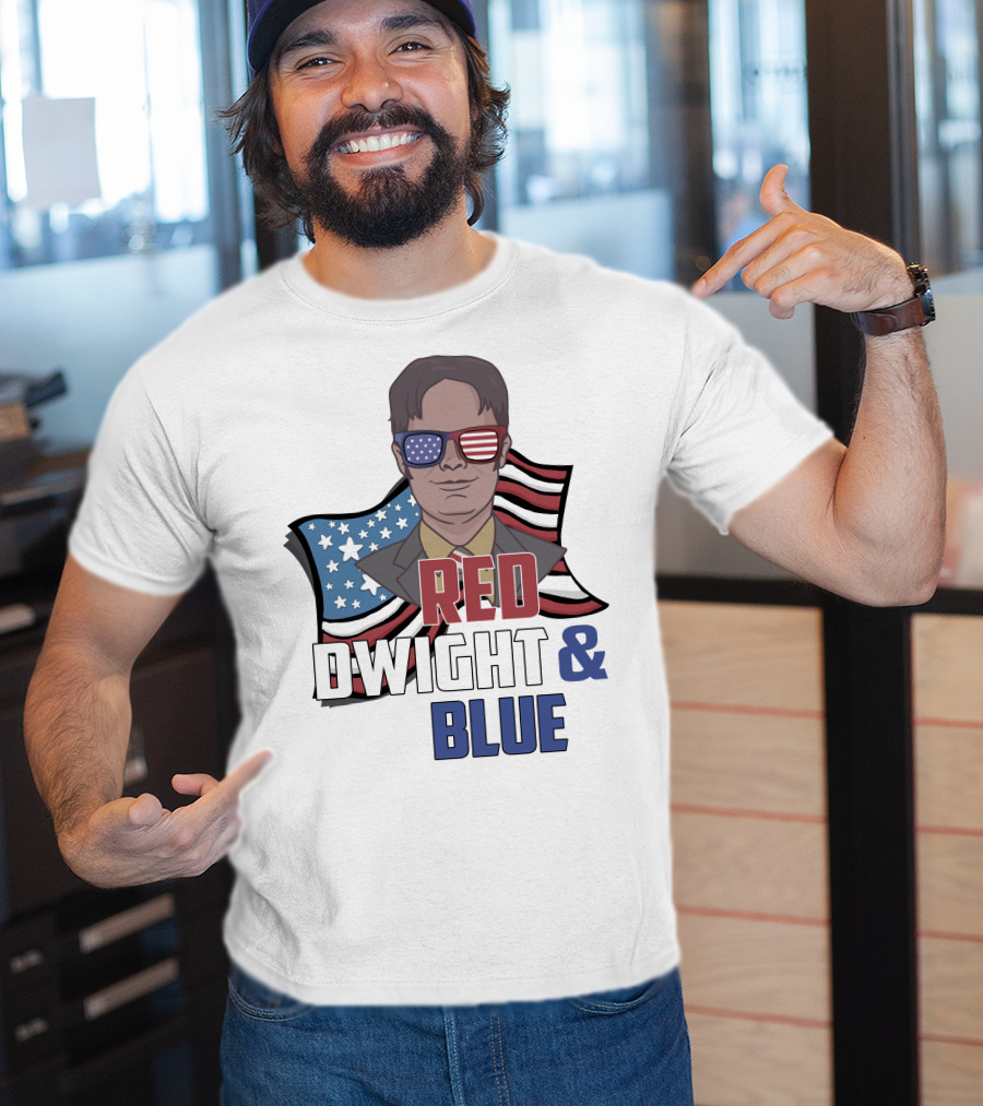 Dwight Red White And Blue Glasses American Flag T-Shirt