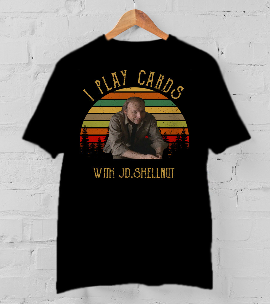 I Play Cards With JD Shellnut Retro Sunset Forest Background T-Shirt