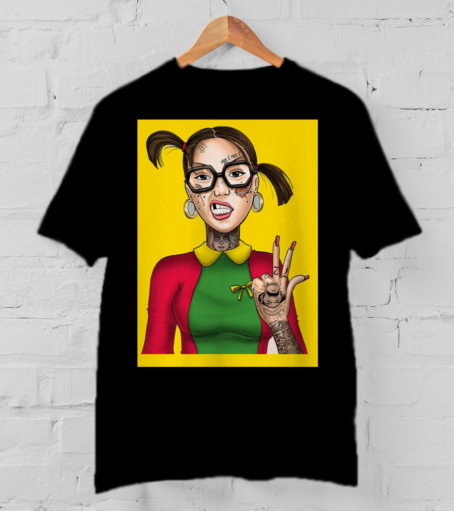 La Chilindrina La Toxica Tattoo Style Illustration Yellow Background T-Shirt