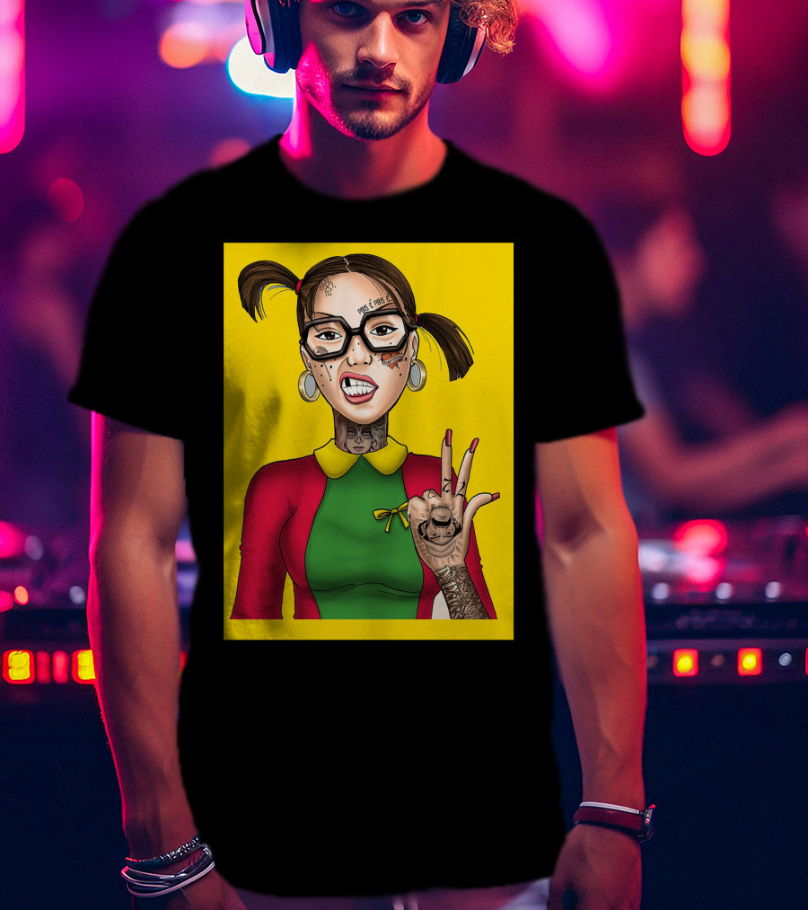 La Chilindrina La Toxica Tattoo Style Illustration Yellow Background T-Shirt
