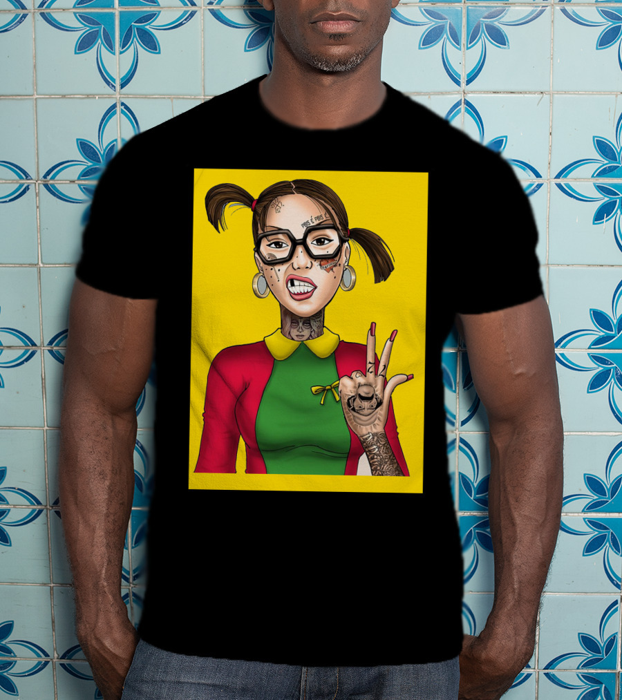 La Chilindrina La Toxica Tattoo Style Illustration Yellow Background T-Shirt
