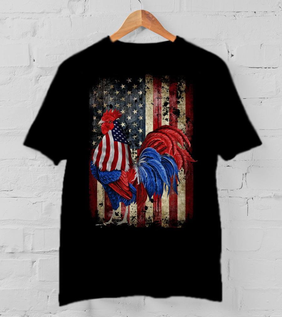 Dad Chicken Happy Independence Day American Flag Rooster T-Shirt