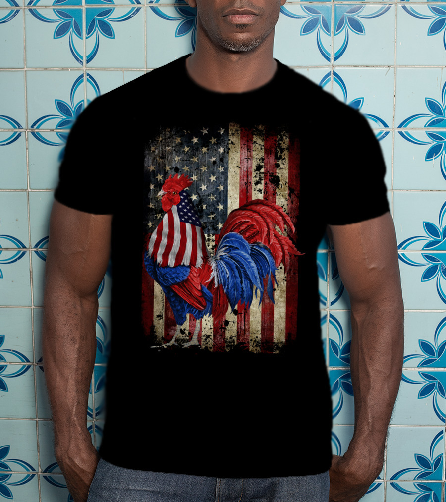 Dad Chicken Happy Independence Day American Flag Rooster T-Shirt