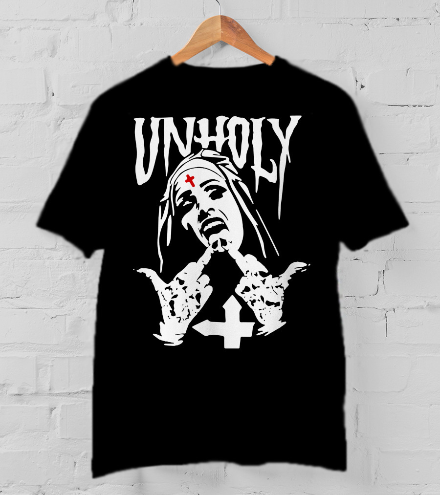 UNHOLY Inverted Cross Nun Middle Finger T-Shirt