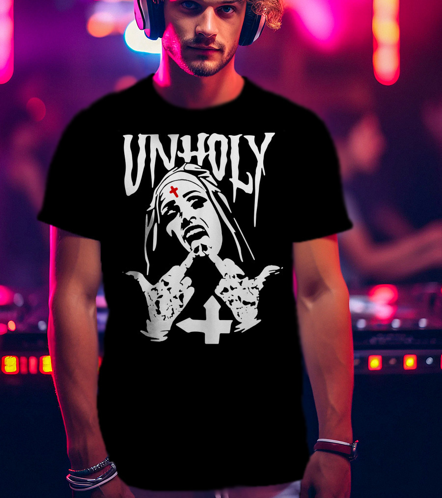 UNHOLY Inverted Cross Nun Middle Finger T-Shirt