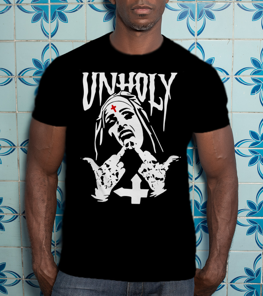 UNHOLY Inverted Cross Nun Middle Finger T-Shirt